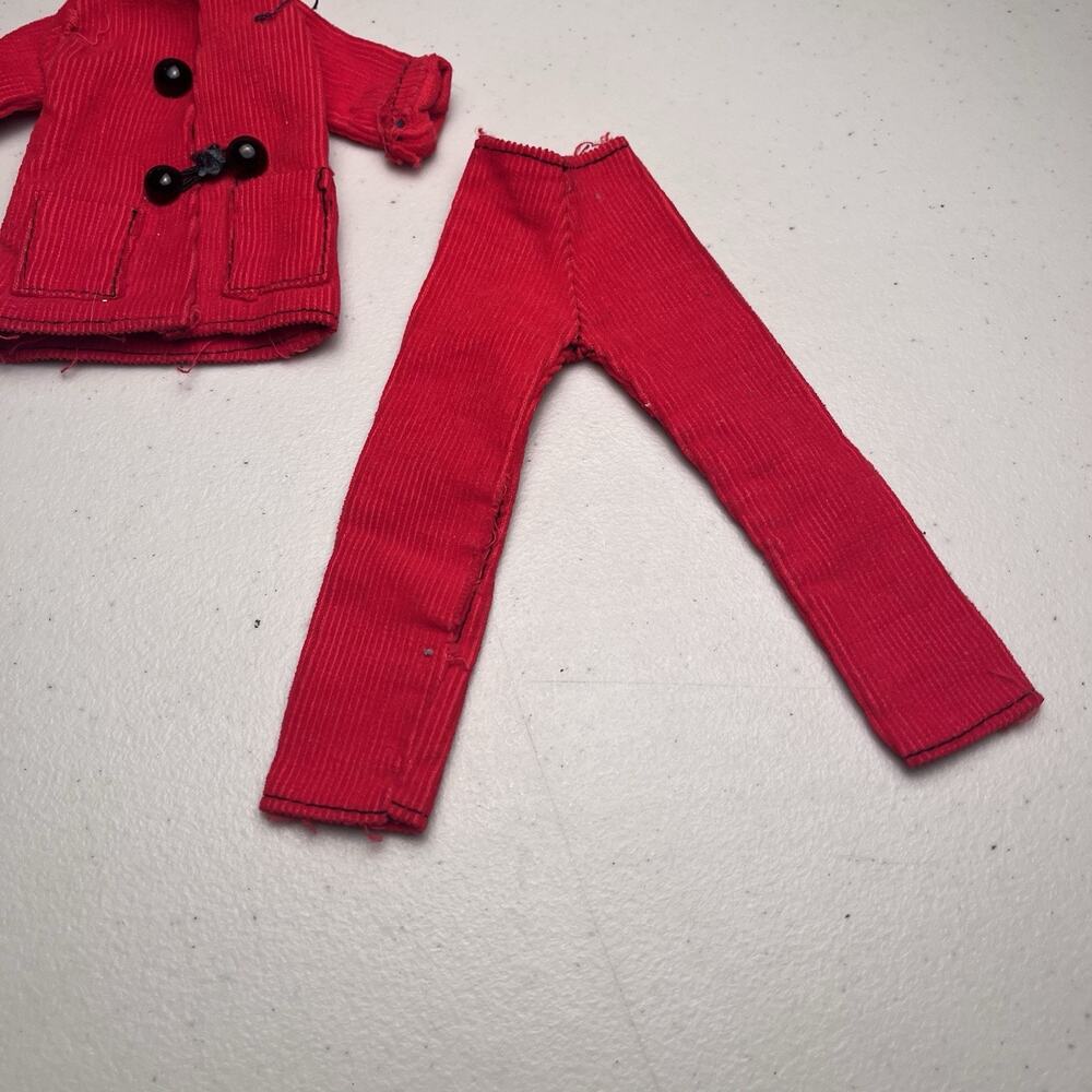 Vintage Barbie Red Corduroy Hooded Winter Coat & Pants Outfit Set MISSING Button - Picture 6 of 9